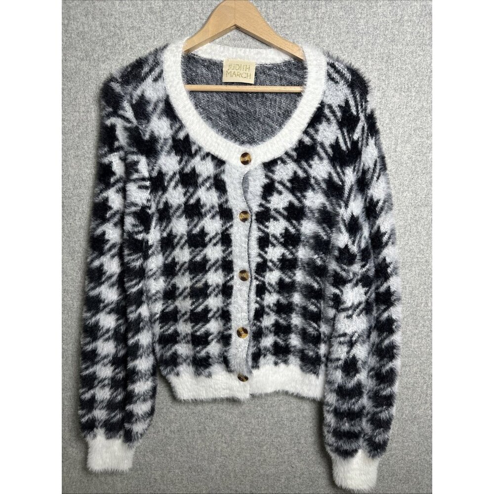 Judith March Womens Oversized Small‎ Chunky Sweater Cardigan Houndstooth Soft